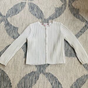 Bonpoint Ivory Ribbed Button-Front Girls Cardigan- 18 months